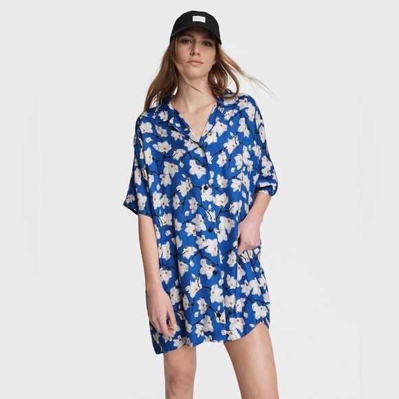 rag & bone Dresses & Skirts - Rag & Bone Reed Silk Blend Mini Shirt Dress in Blue Floral